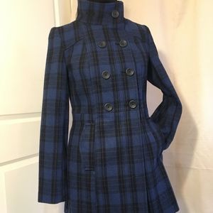 OLD NAVY slightly fitted blue wool plaid Pea Coat!